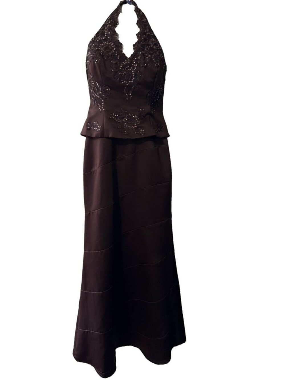 Ignite Evenings by Carol Lin Dress Sz 6 Brown Beaded Formal Evening Dress